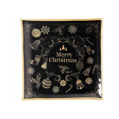 Platou Craciun din sticla neagra aurie 25x25 cm