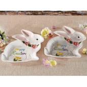 Set 2 platouri Paste Iepuras ceramica multicolora 23.5x23 cm