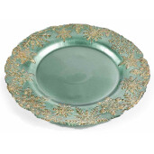 Set 2 platouri Craciun sticla aurie verde 32.5 cm