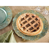 Set 2 platouri Craciun sticla aurie verde 32.5 cm
