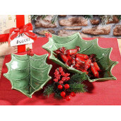 Set 2 platouri ceramica verde rosie 17x28.5x6 cm, 13x19.5x5 cm