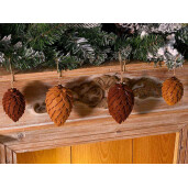 Set 4 ornamente brad Craciun Conuri textil maro Ø 6 cm x 10,5 H, Ø 5 x 8 H
