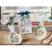 Set 2 suporturi linguri Craciun Village ceramica multicolora cm 11,5 x 24,5 H
