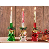 Set 3 sfesnice Craciun sticla multicolora 8.5x16.5 cm