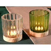 Set 4 candele sticla lemn 8.5x10 cm