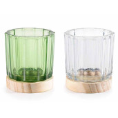 Set 2 candele sticla lemn 8.5x10 cm