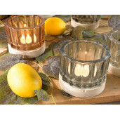 Set 4 candele sticla lemn 9x7.5 cm