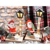 Set 2 decoratiuni cu led Craciun lemn multicolor 10.5x9x18.5 cm