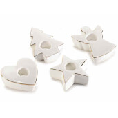 Set 8 suporturi lumanari portelan alb auriu cm 6,5 x 8,5 x 3 H