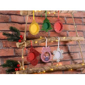 Set 6 ornamente brad Craciun cu rama foto cm 7 x 8,5 H