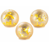 Set 3 sfere decorative Craciun sticla aurie cu led 9.5x9 cm