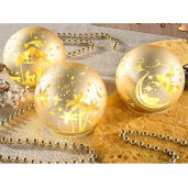 Set 3 sfere decorative Craciun sticla aurie cu led 9.5x9 cm