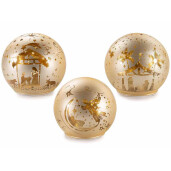 Set 3 sfere decorative Craciun sticla aurie cu led 9.5x9 cm