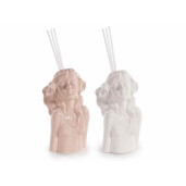 Set 2 difuzoare parfum cu betisoare portelan alb maro cm 7x5,5x19 H