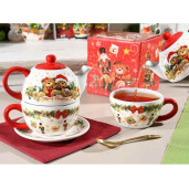 Set ceasca ceainic ceramica multicolora Craciun cm 17,5 x 11,5 x 16 H