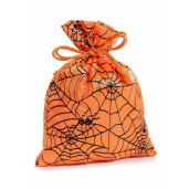Saculet dulciuri Halloween textil portocaliu negru cm13x18H