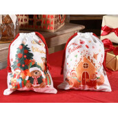 Set 2 saculeti Craciun textil multicolor cm19,5x25H