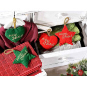 Set 4 ornamente brad Craciun textil multicolor cm 12 x 12 H