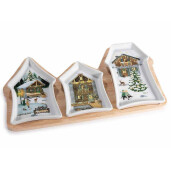Platou Craciun lemn ceramica multicolora cm 33 x 17,5 x 3 H