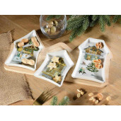Platou Craciun lemn ceramica multicolora cm 33 x 17,5 x 3 H