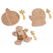 Set 3 platouri, 3 cutite Craciun lemn natur cm 15 x 20 H