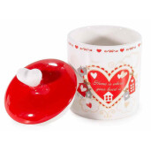 Borcan decorativ, depozitare ceramica alba rosie Ø 11,5 x 16,5 H