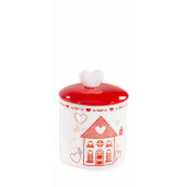 Borcan decorativ, depozitare ceramica alba rosie Ø 9,5 x 13 H