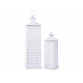 Set 2 felinare metal alb cm 25 x 25 x 87 H, 18 x 18 x 61.5 H