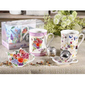 Set 6 cani portelan, 6 infuzoare ceai 7.5x10.5 cm, 300 ml
