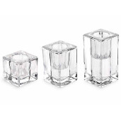 Set 3 suporturi lumanari sticla 4x4x8 cm, 4x4x6 cm, 4x4x4 cm