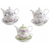 Set 3 ceainice, 3 cesti portelan multicolor 15.5x10.5x13.5 cm