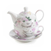 Set 3 ceainice, 3 cesti portelan multicolor 15.5x10.5x13.5 cm