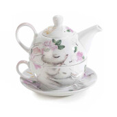 Set 3 ceainice, 3 cesti portelan multicolor 15.5x10.5x13.5 cm