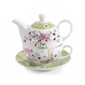 Set 3 ceainice, 3 cesti portelan multicolor 15.5x10.5x13.5 cm