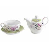 Set 3 ceainice, 3 cesti portelan multicolor 15.5x10.5x13.5 cm