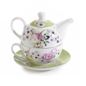 Set 3 ceainice, 3 cesti portelan multicolor 15.5x10.5x13.5 cm