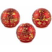 Set 3 sfere decorative Craciun sticla rosie aurie cu led Ø 10 cm x 9 H