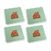 Set 4 suporturi pahare Craciun textil maro verde cm 10 x 10 H