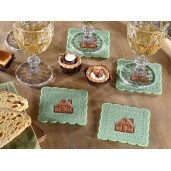 Set 4 suporturi pahare Craciun textil maro verde cm 10 x 10 H