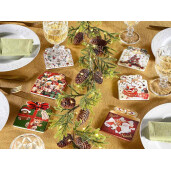 Set 6 suporturi pahare Craciun ceramica multicolora cm 10 x 11 H
