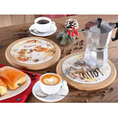 Set 6 suporturi vase fierbinti Craciun pluta ceramica multicolora Ø 19,5 cm