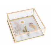 Cutie sticla si flori uscate cm 14 x 14 x 5 H