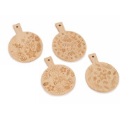 Set 4 platouri Craciun lemn natur 14x19 cm