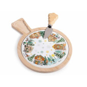 Set platou, cutit lemn ceramica multicolora cm 17,5 x 24 H