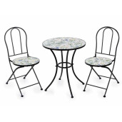 Set mobilier gradina masa 2 scaune fier ceramica Flowers Ø 60 cm x 70 H, 38 x 52,5 x 88 H