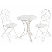 Set mobilier gradina masa 2 scaune fier alb Ø 60 cm x 70 H, 38 x 53 x 90 H