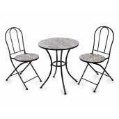 Set mobilier gradina masa 2 scaune fier ceramica Majolica Ø 60 cm x 70 H, 38 x 52,5 x 88 H