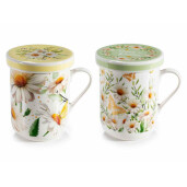 Set 2 cani cu capac ceramica multocolora Musetel Ø 7,5 cm x 10,5 H, 300 ml