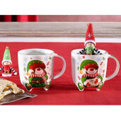 Set 8 cani Craciun portelan 9x9.5 cm, 350 ml