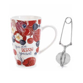 Cana ceai cu infuzor, portelan multicolor in cutie cadou Ø 8,5 cm x 13,5 H, 450 ml